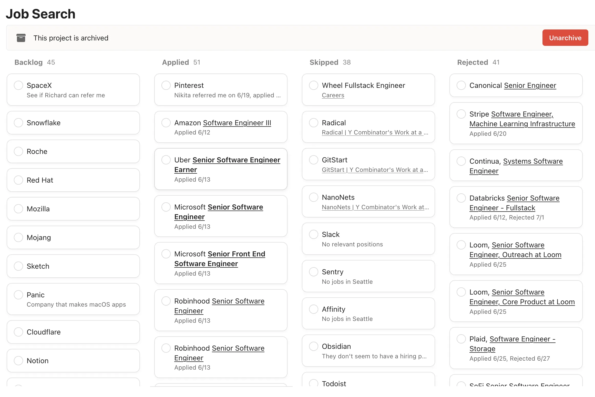 My Todoist job search board